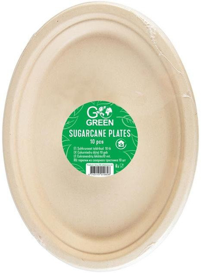 Pjata njëpërdorimshme ovale Compostyjamie Sugarcane Go Green, kallam sheqeri, 10 copë, natyrale