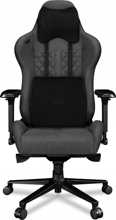Karrige gaming Yumisu 2050 Material, jastëk mesit, lëkundje, gri e errët e zezë