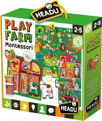 Lojë edukative Headu Play Farm Montessori, për kalamaj 2-5 vjeç, me ngjyra të forta