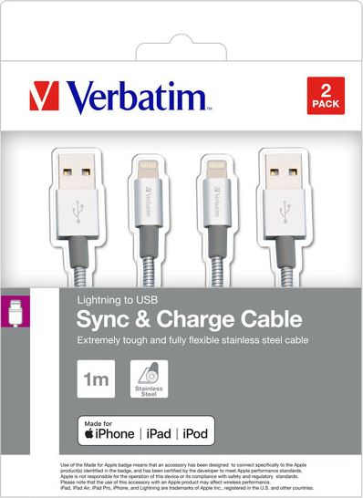 Kabllo USB Verbatim 48872, USB A me Lightning, 1 m, ngjyrë argjendtë