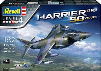 Set makete Revell Hawker Harrier GR1 50 vjetori, shkalla 1:32, me bojëra dhe ngjitësa, kamuflazh ushtarak