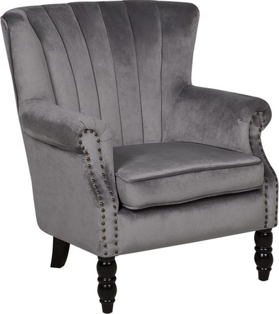 Fotolje SVEDALA Wingback, kadife, stil Çesterfild, gri