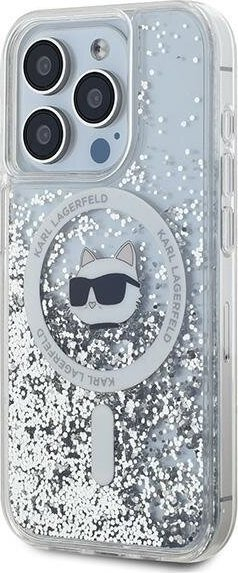 Масака за телефон Karl Lagerfeld Liquid Glitter Choupette Head MagSafe за iPhone 13 Pro, проѕирна, со сјај