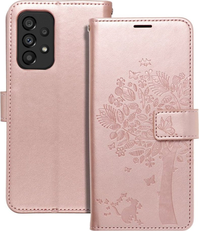 Këllëf telefoni MEZZO Book Case për Samsung A53 5G, eco-leather, me kapak portofol, ngjyrë rozë gold