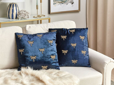 Set jastëkësh dekorativë Velvet Dragonfly, 45x45cm, kadife, blu e errët