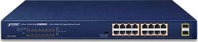 Switch rrjeti Planet GSW-1820HP, 16 porta Gigabit PoE, 240W, 2 SFP, blu