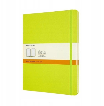 Fletore Moleskine Classic XL, kapak i fortë, 192 faqe me vija, jeshile limoni