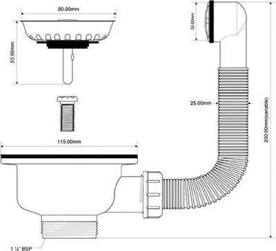 Dalje lavamani McAlpine Sink Waste 1 1/2"x113mm, sitë çelik inox, krom