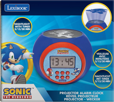 Ora alarmi me projektor Lexibook Sonic, ekran LCD, dritë nate, shumëngjyrëshe