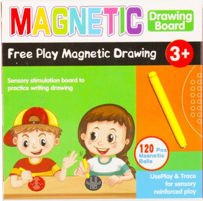 Lojë magnetike MEGA CREATIVE Magnetic Drawing Board, 120 toptha metalikë, 3+, blu e verdhë