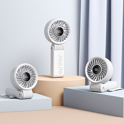 Ventilator portativ JISULIFE, 5000 mAh, 5 shpejtësi, me ekran LED, i bardhë