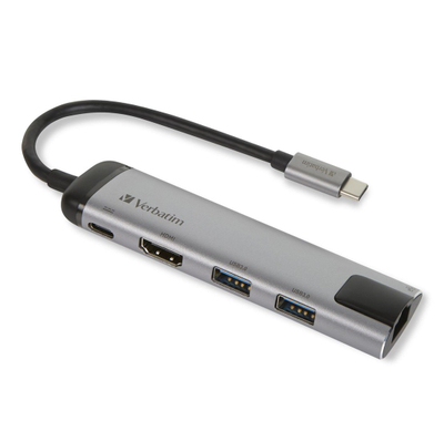 USB C хаб Verbatim 3.1 Gen, повеќепортен, HDMI RJ45 USB, сив