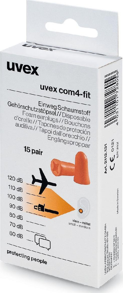 Tapë veshësh Uvex com4-fit 2112131, 33 dB, 15 palë, portokalli
