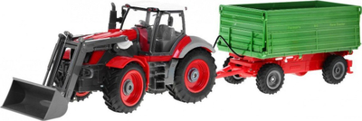 Lodër traktor me telekomandë, 1:28, me eskavator dhe rimorkio, i kuq jeshil