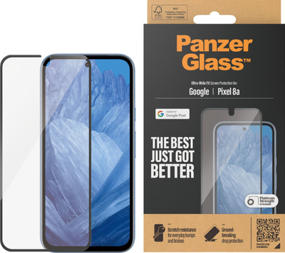 Mbrojtëse ekrani PanzerGlass për Google Pixel 8a, xham i fortë i temperuar, Ultra Wide Fit, transparente