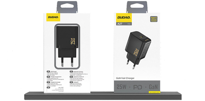 Полнач USB C Dudao A27EU, 25W GaN, Power Delivery, црн