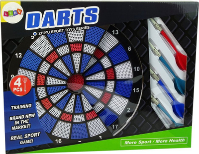 Сет за игра со стрели Zhiyu Toys Darts, дијаметар 27 cm, 4 пластични стрели, многуобоен