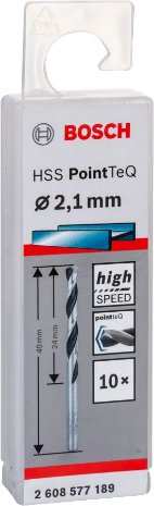 Set shpuese metali Bosch HSS PointTeQ, 2.1mm, 10 copë