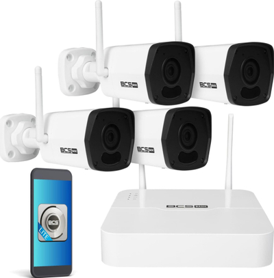 Set kamerash pa tela BCS BCS-B-KITW 2.0, Wi‑Fi, 4 kamera, i bardhë
