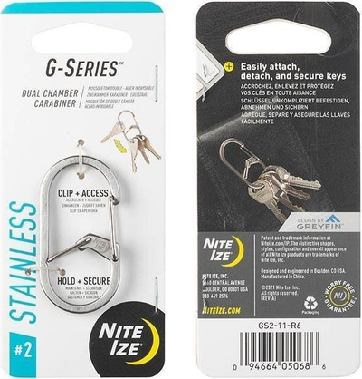 Karabiner Nite Ize G-Series Dual Chamber 2, çelik inoksi, ngjyrë argjendi