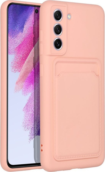 Kallep silikoni Forcell për Samsung S21 FE, me xhep karte mbrapa, rozë