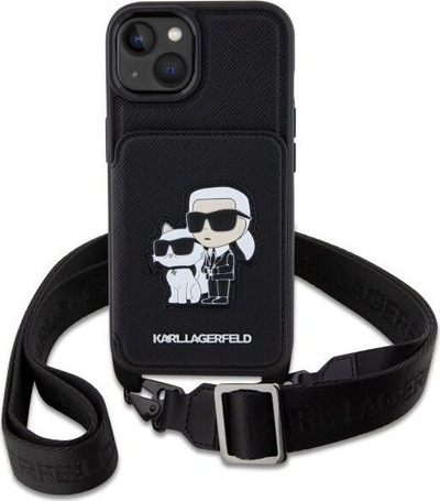 Mbulesë telefoni Karl Lagerfeld Crossbody për iPhone 14, me xhep për karta, me rrip, e zezë