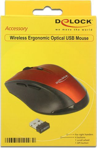 Maus Delock 12493, wireless, USB, i zi dhe i kuq