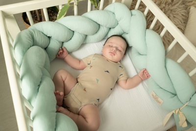 Mbrojtëse shtrati për bebe Babymatex Muslin Braid Mint, 200 cm, pambuk, mente