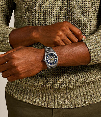 Orë për meshkuj Fossil Everett Skeleton Automatic ME3220, e argjendtë