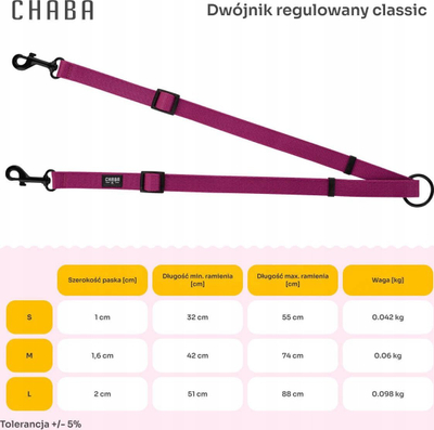 Zinxhir i dyfishtë për qen Chaba Adjustable Double Leash S, 32-55cm, bordeaux