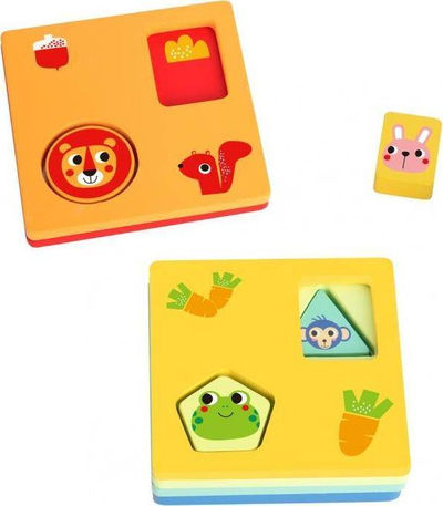 Логичка дрвена игра Shapes, 13 x 13 x 5 cm, во повеќе бои