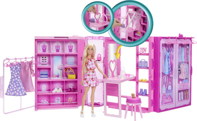 Set loje Barbie Dream Closet, garderobë me gjona, rozë