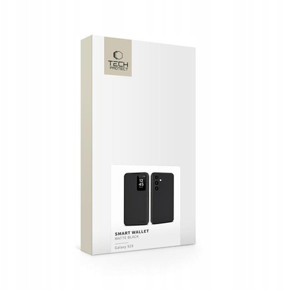 Këllëf-portofol Tech-Protect Smart Wallet për Galaxy S25, me kapak me dritare, ngjyrë e zezë mat