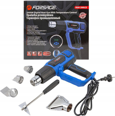 Pistolë termike Forsage F-HG60-2000LCD, 2000W, 600°C, 2 shpejtësi, me 4 gryka