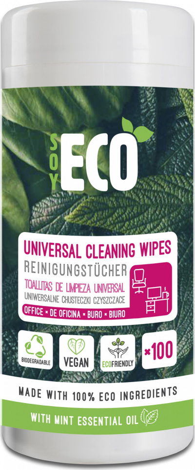 Peceta të lagta pastruese Soy Eco Universal, për zyra, 100 copë, të bardha