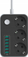 Prizë zgjatëse me 3 dalje dhe 6 porta USB, kabllo 1.8m, 2500W, e bardhë
