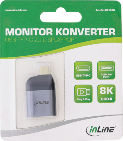 Adapter USB InLine USB C në DisplayPort, 8K 60Hz, gri