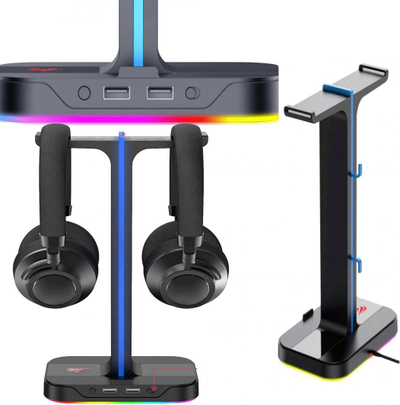 Mbajtëse për kufje Havit, RGB, metali, e zezë