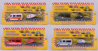 Set lodrash makina emergjence Daffi, furgon e helikopter, metal e plastikë, shumëngjyrësh