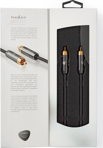 Kabllo subwoofer Nedis Profigold Fabritallic, 5 m, RCA mashkull-mashkull, gri metalike