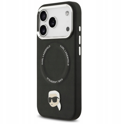Mbrojtëse telefoni Karl Lagerfeld me lëkurë MagSafe, për iPhone 17 Pro Max, e zezë