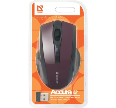 Maus Defender 52668, безжичен RF, 1600 DPI, ергономски за десна рака, црн