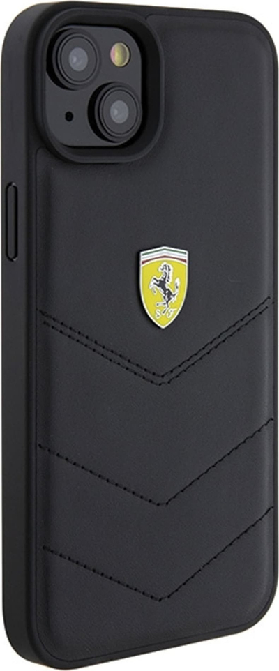 Maskë telefoni Ferrari FEHCP15MRDUK për iPhone 15 Plus, kapak i fortë me lëkurë quilted, i zi