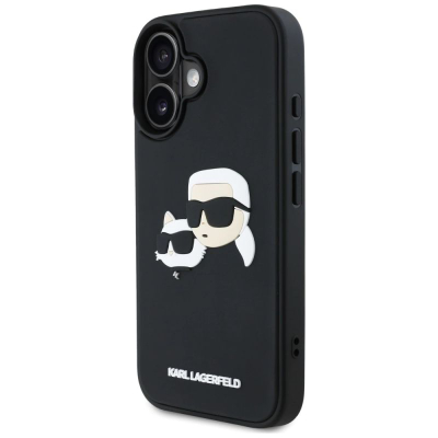 Kapak telefoni Karl Lagerfeld HC 3D Rubber Double Heads, për iPhone 16 6.1", TPU, i zi