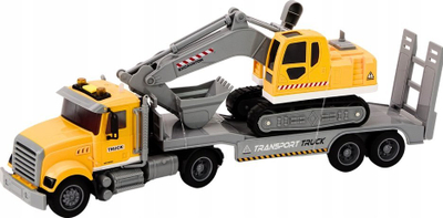 Lodër kamion eskavator Lora Truck Crawler, me drita edhe tinguj, me telekomandë, e verdhë