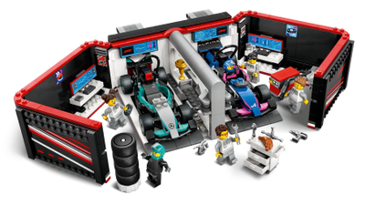 Lodra ndërtime Lego City 60444 F1 Garage, Mercedes AMG dhe Alpine, set ndërtimi, shumëngjyrëshe