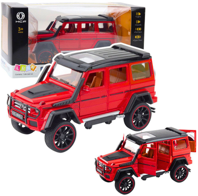 Lodër makinë off road metalike, pull back, drita dhe tinguj, e kuqe, 1:22