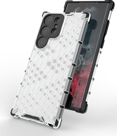 Mbrojtëse telefoni Honeycomb për Samsung Galaxy S23 Ultra, TPU hibride, që s’e ha kollaj goditja, blu transparente
