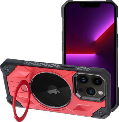 Mbulesë telefoni Armor Mag për iPhone 13 Pro Max, MagSafe, me unazë kickstand, e kuqe