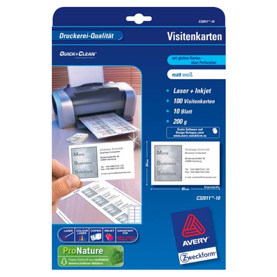 Letër për kartvizita Avery Business Cards Quick & Clean, 85 x 54 mm, 200 gsm, e bardhë